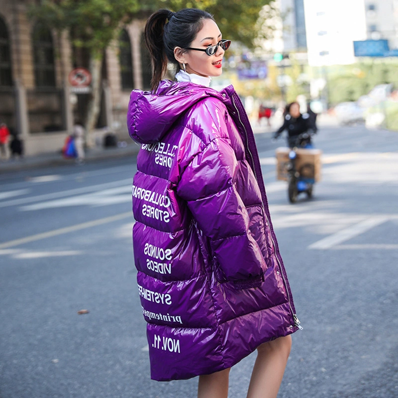 Phong cách dụng cụ thời trang Hàn Quốc áo khoác cotton rộng mùa thu đông 2020 mới in hợp thời trang đầu gối xuống áo khoác cotton nữ mid-length - Bông
