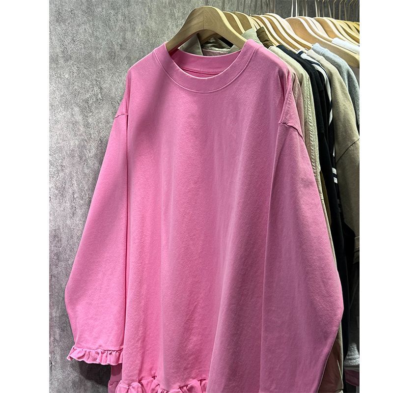 Plus-Size Women's 150kg New Korean Style Top, Simple Solid Color, Fashionable Loose Fit, Versatile, Age-Reducing Trendy Brand Long-Sleeve T-Shirt