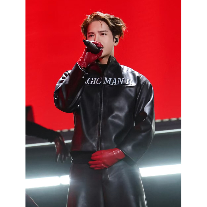 Topineup Niche Stand-Up Collar Soft Pu Three-Quarter Length Jackson Short Leather Jacket, Street-Style Cool Leather Jacket