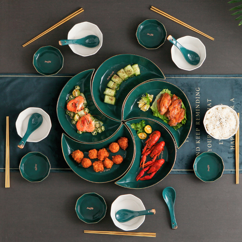 Web celebrity platter suit household food dish ceramic plate round creative New Year round table in the plate