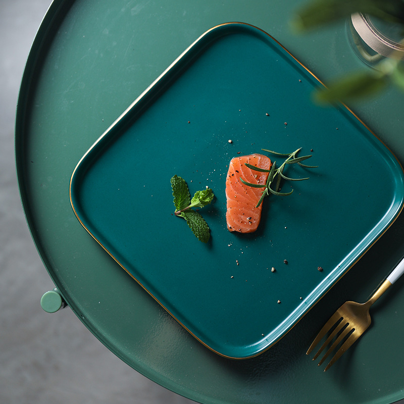 KaiGu malachite green ceramic plates rectangular plate creative household food dish plate retro up phnom penh beefsteak