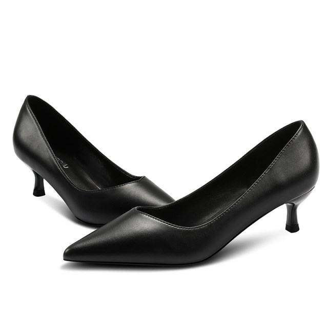 Hotel work shoes women's black high-heeled shoes stiletto professional wear pointed toe low-heeled soft leather small size comfortable work shoes