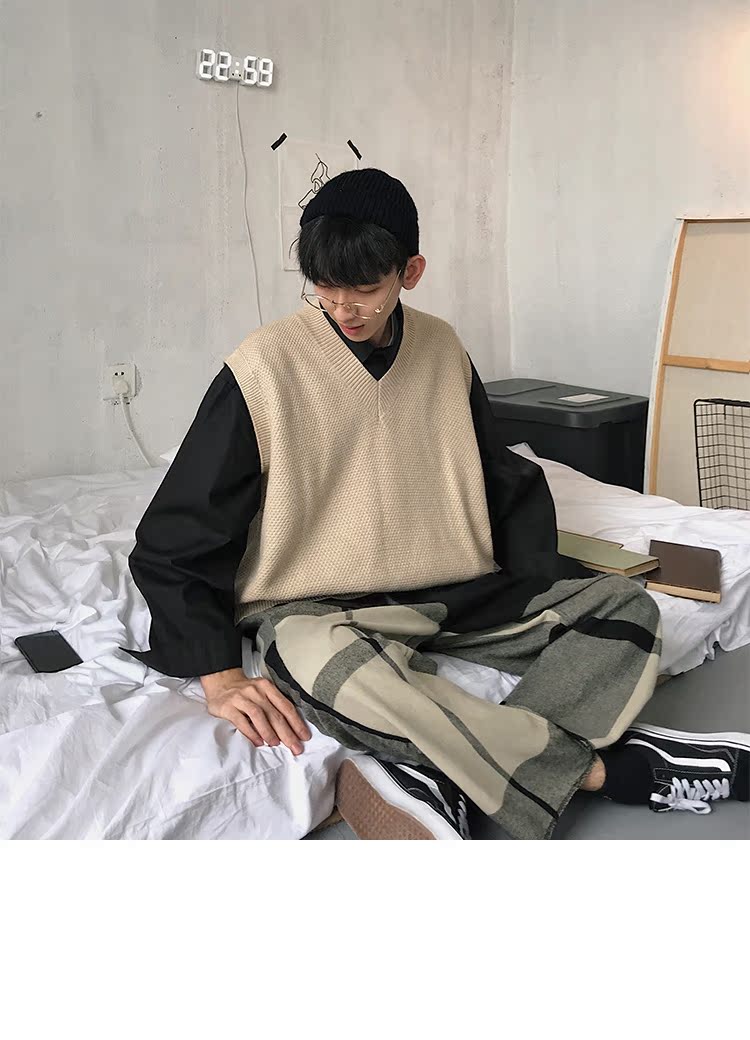 Áo len không tay nam cổ chữ V đan áo vest nam mùa thu Hàn Quốc Loose Casual Canvas Trend Trend Jacket áo len nam cổ lọ hàn quốc