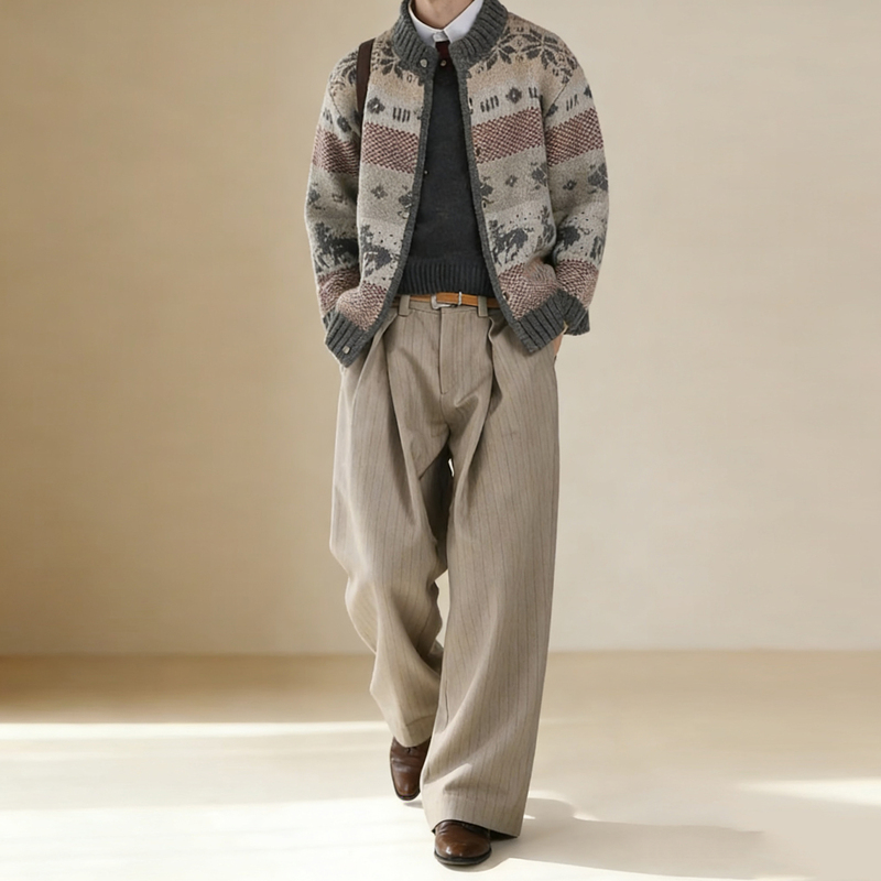 American-Style High-End Three-Dimensional Tailoring Old Money Style Herringbone Striped Men's Wide-Leg Casual Suit Pants Trendy