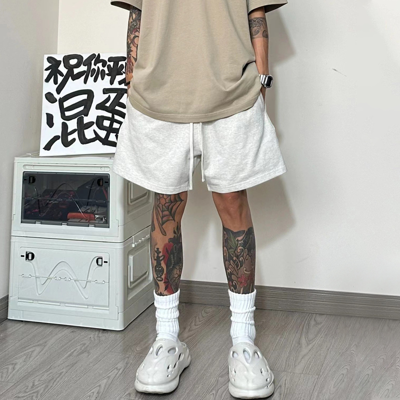 American High Street 425g Heavyweight Terry Cotton Sports Shorts for Men, Summer Trendy Loose Basketball Five-Point Casual Pants