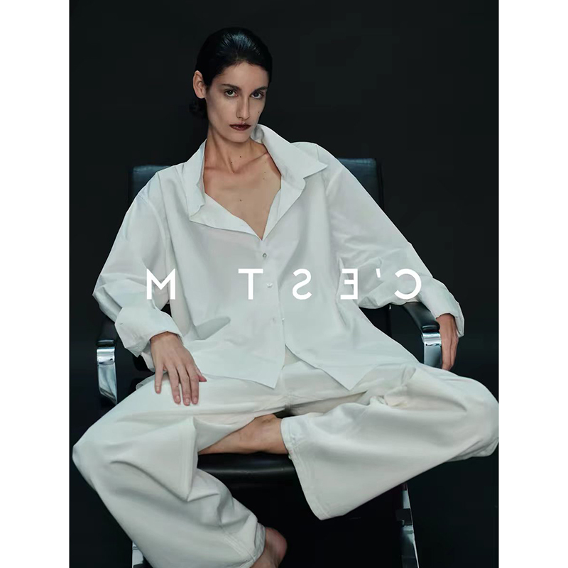 2026 Spring/Summer Italian Imported Cafissi All-Cotton Poplin Pra Runway Deconstructed Pleated Collar Oversized Shirt for Women