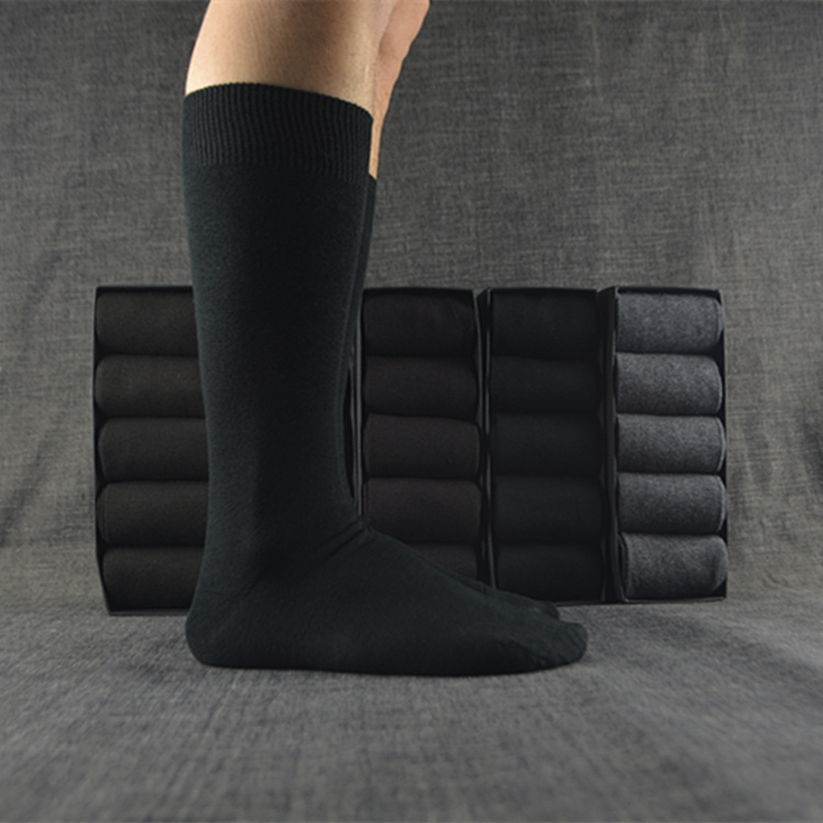 Men's Black Pure Cotton Business Socks for Export, All-Season Bamboo Charcoal Combed Cotton Dress Socks, Trendy