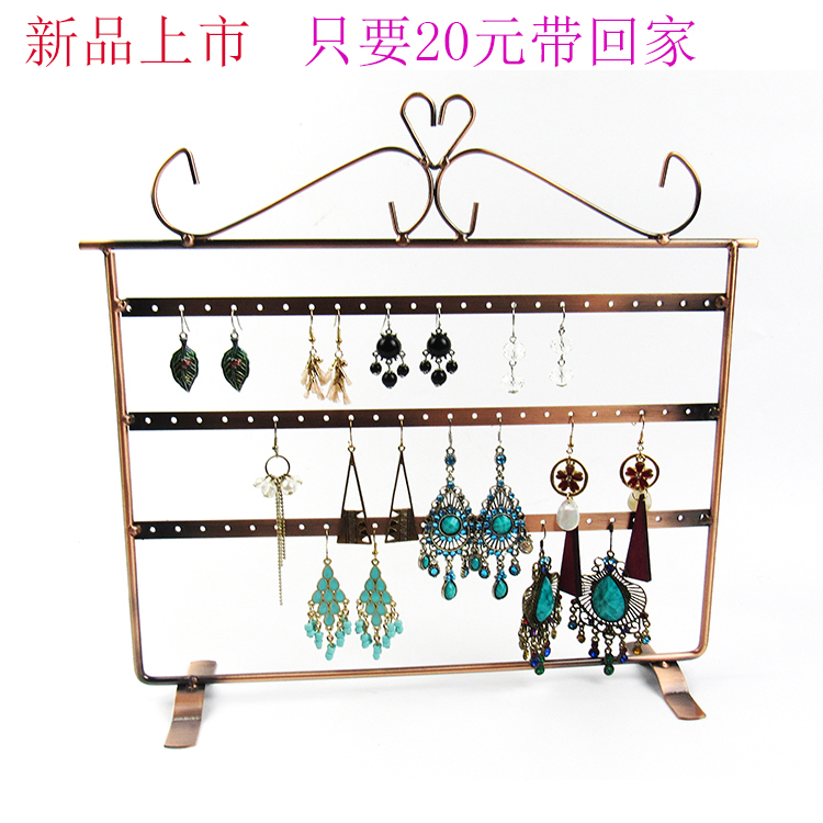 Han Edition Brief Iron Art Jewelry Shelf Retro three-layer 72 holes Earrings Earrings Frame Ornament Shop Display Props
