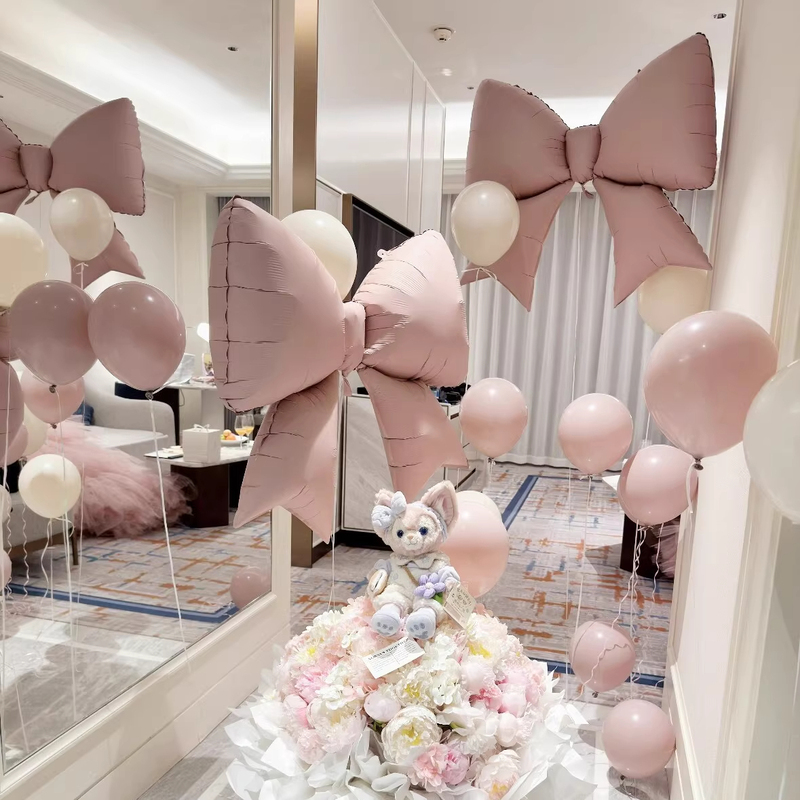 Retro Pink Large Bow Balloon Birthday Princess Photo Scene Decoration Low Saturation Ballet Style