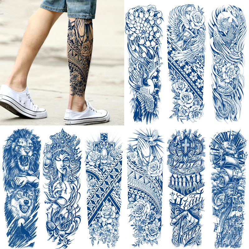 Flower Leg Tattoo Stickers Waterproof Long-Lasting for Men and Women, Calf, Thigh, Leg, High-End Herbal Design for Men