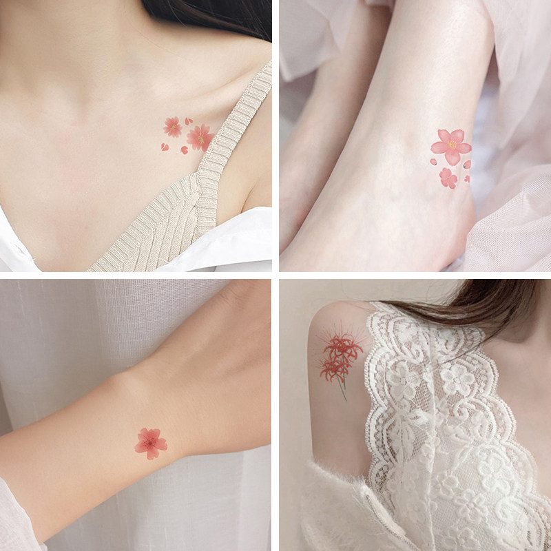 Tattoo sticker Ankle Women Ins Wind Lock Bone Neck Persistent Waterproof Cherry Blossom Peas emulated cute little pattern Handback