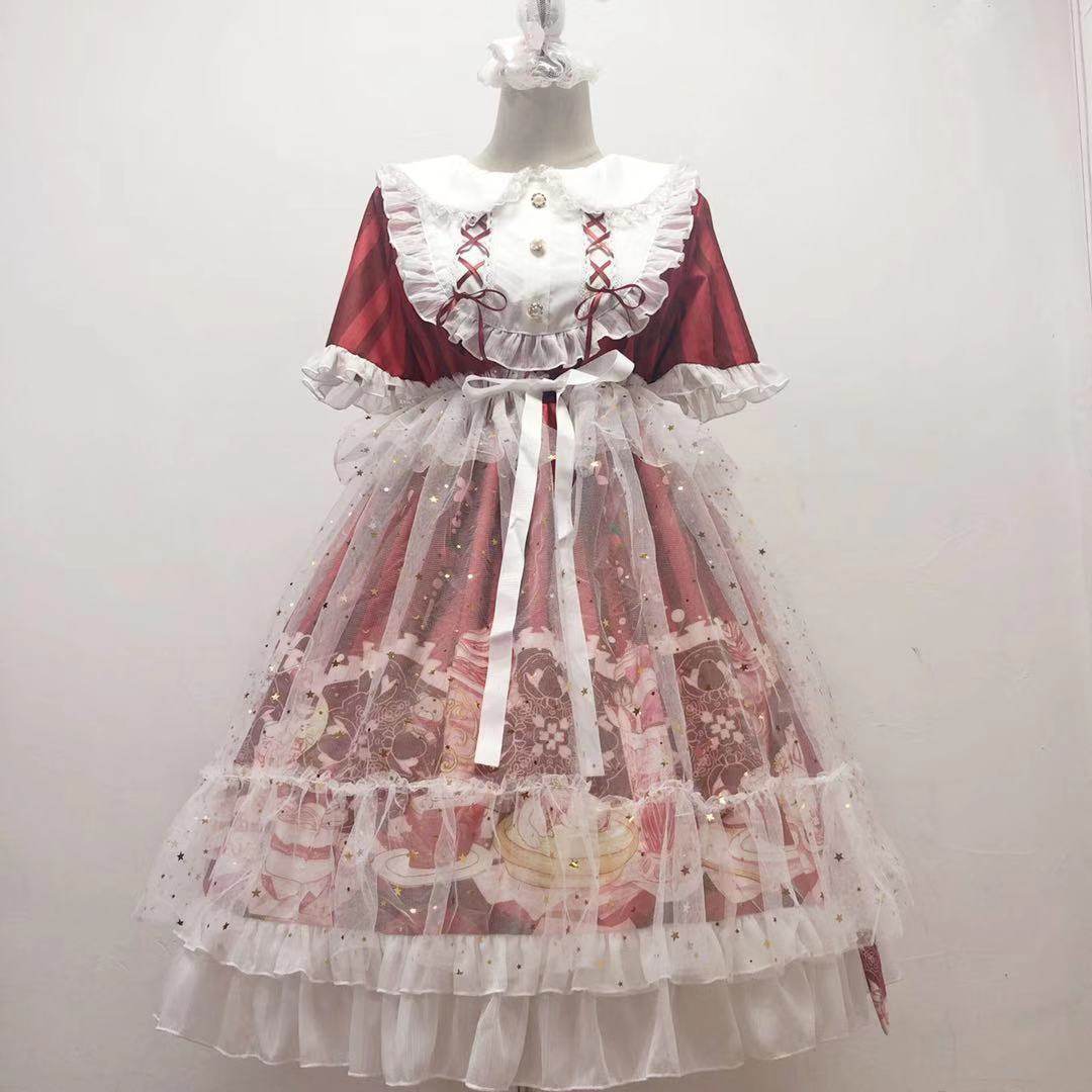 White sugar girl [spot] ~ original design Lolita 喵 sauce ice cream Lolita op short-sleeved dress