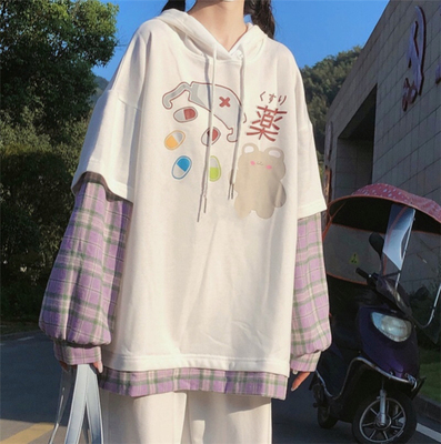 taobao agent Japanese cute sweatshirt with hood, autumn bra top, 2021 collection, long sleeve