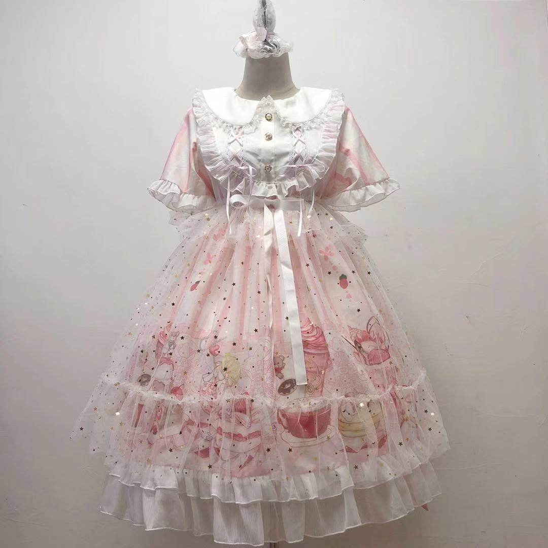 White sugar girl [spot] ~ original design Lolita 喵 sauce ice cream Lolita op short-sleeved dress
