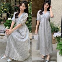 2024 new maternity wear summer gray pleated dress long skirt mid-length French retro summer temperament