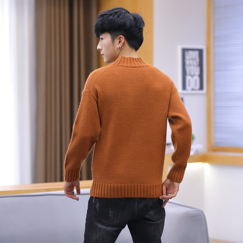 Áo len nửa cổ nam thanh niên áo len mỏng cộng với nhung dày ấm áp dành cho sinh viên Hàn Quốc xu hướng áo len cổ tròn