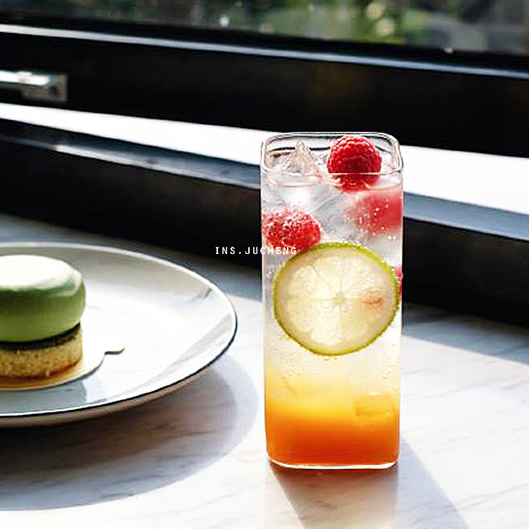 ins dining room Nordic net red cold drink glass square water glass juice glass soda water glass simple bubble wine glass