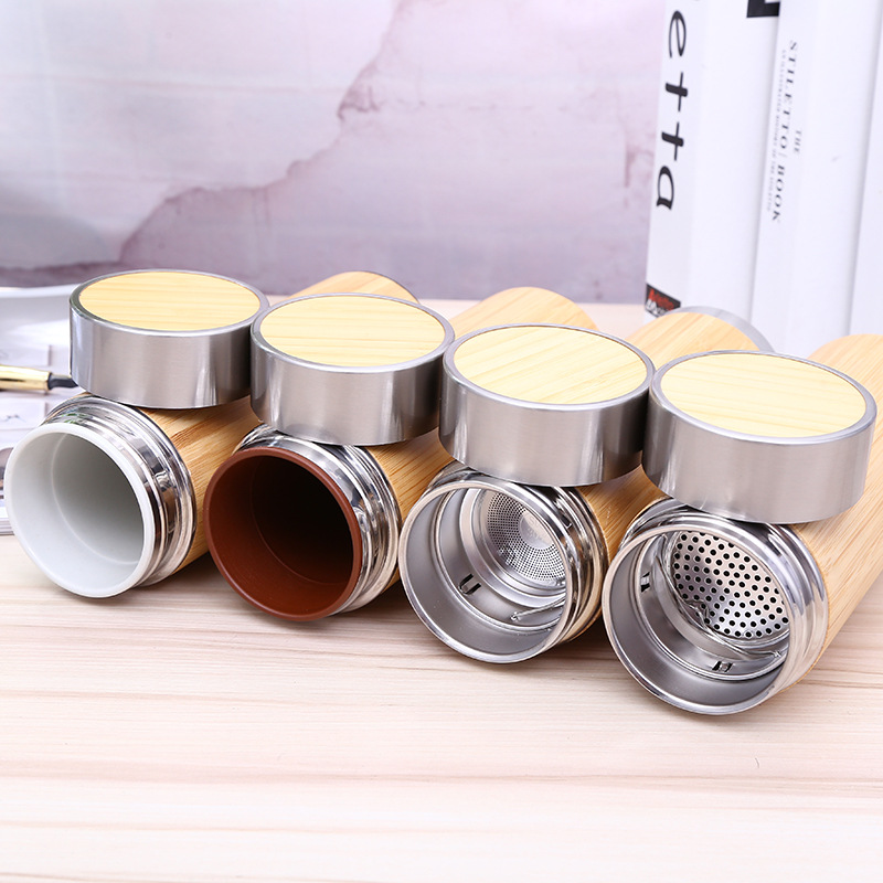 Tre gỗ cốc 304 thép không gỉ màu tím cát gốm lót cơ thể kinh doanh quà tặng cốc tùy chỉnh logo bình thuỷ giữ nhiệt
