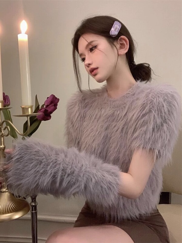 2026 Autumn/Winter New Niche High-Quality Heavy Soft Detachable Sleeve Long Fur Imitation Mink Fur Sweater