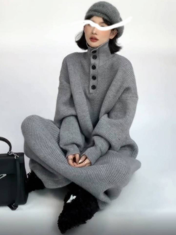 Autumn and Winter Long Sweater Dress, Korean Style Loose and Lazy Style Knitted Long Skirt, Over-The-Knee Thickened Turtleneck Base Skirt
