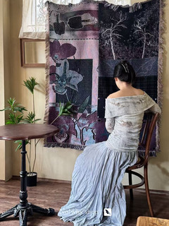 No!why shop歪店针织挂毯复古典雅花卉沙发盖毯双面可用“紫鸢”