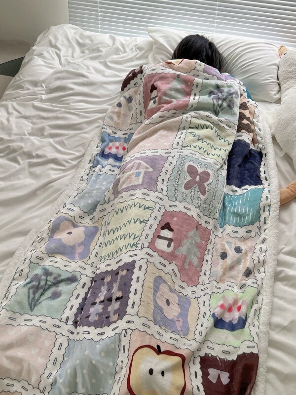 No!Why Shop·Wai Shop “Fun” Extended Version Flannel Sherpa Double-Layer Thickened Blanket Nap Blanket