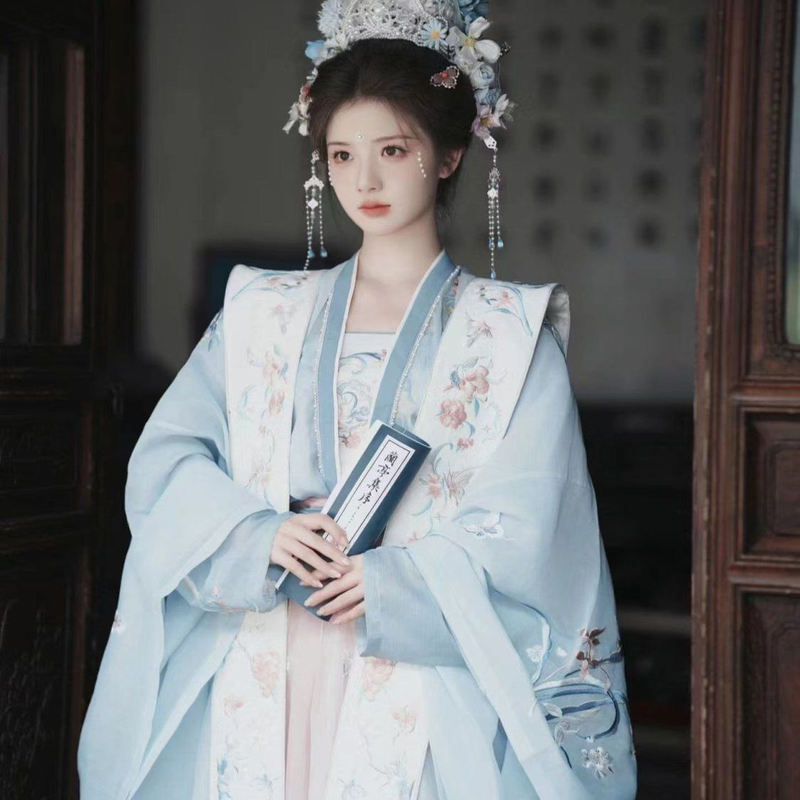 2026 New Adult Hanfu Women's Clothing, Song-Style Hairpin, Ancient Costume, Fairy Style, Song-Style Large Sleeves, Waist-Length, Heavy Embroidery Set