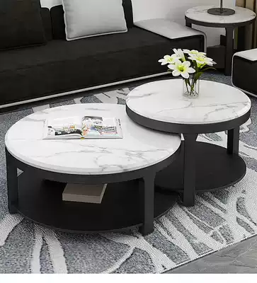 Marble round coffee table modern minimalist small apartment home Nordic solid wood size round tea table TV cabinet combination