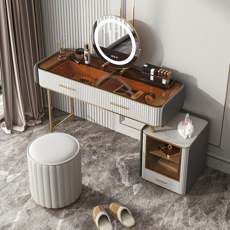 Glass Light Lavish Makeup Bench Modern Minima Bedroom Net Red Makeup Table Small Family Type Makeup Table Containing Cabinet Incorporated