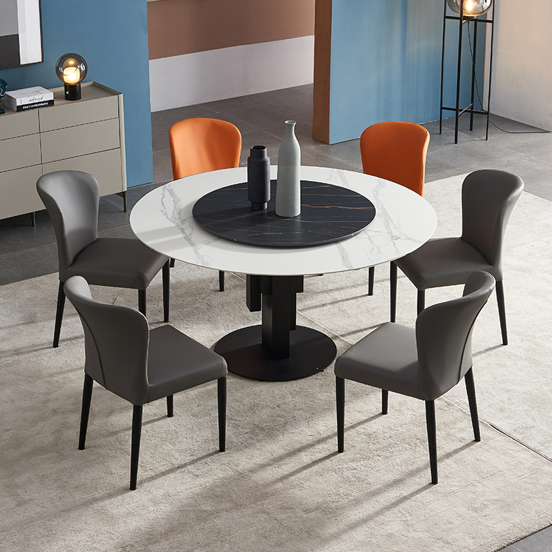 Italian Type Rockboard Round Dining Table And Chairs Combine Modern Minima Small Family Style With Turntable Round Table Home Light Lavish Dining Table