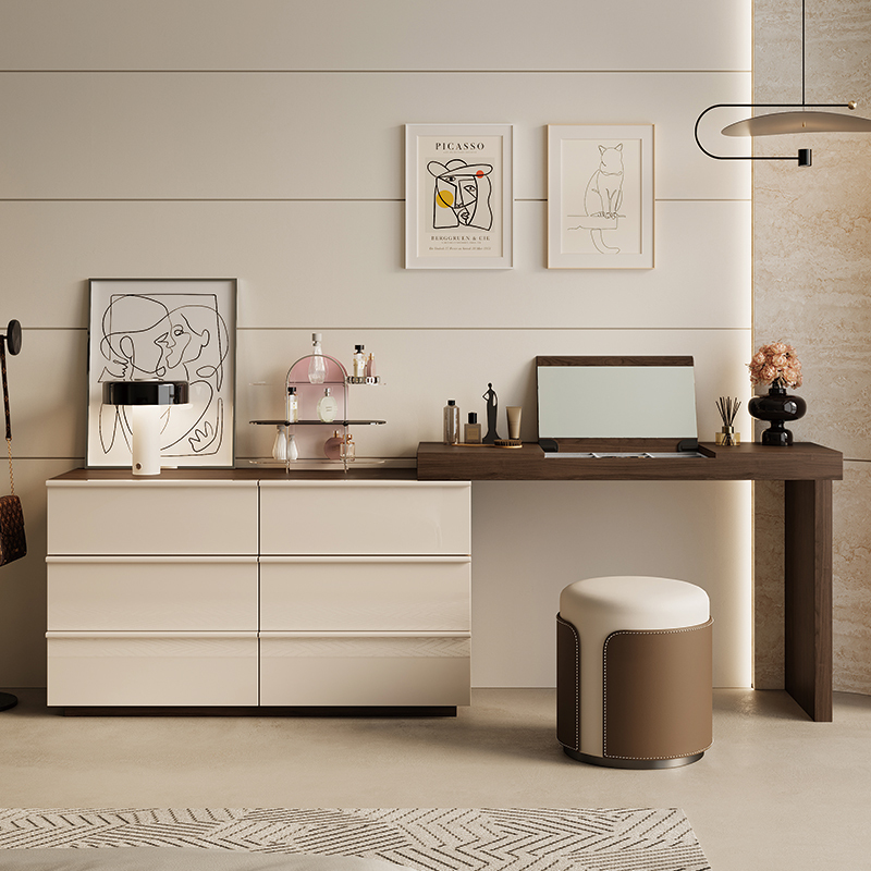 Flip-Top Dressing Table and Drawer Cabinet Integrated Bedroom Modern Simple Retro Style All-Solid Wood Dressing Table Bedside Storage Cabinet Flip-Top Dressing Table and Drawer Cabinet Integrated Bedroom Modern Simple Retro Style All-Solid Wood Dressing Table Bedside Storage Cabinet