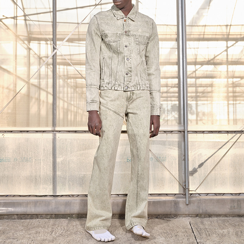 NUTEMPEROR Shy Project 022 解构口袋重磅挺括水洗绿牛仔长裤秋-Taobao 