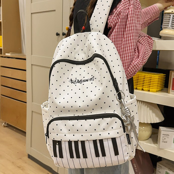 Women's Simple and Unique Backpack, Instagram-Style Piano School Bag, College Student Class Bag, Polka Dot Travel Bag, Lightweight for Young Girls