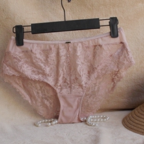 Export Europe and the United States foreign trade original single underwear female sense transparent lace perspective mid-waist belly briefs temptation large size