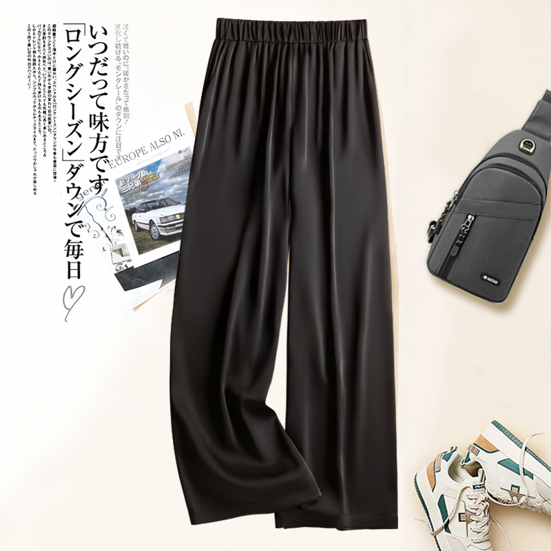 Hans Triacetate Silk Satin Casual Pants for Men, Lazy Style Wrinkle-Resistant Ice Silk Sports Long Pants, Wide-Leg Pants for Summer
