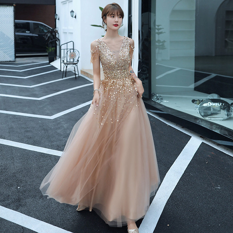 Banquet evening dress skirt female 2021 autumn birthday party formal occasion host dignified atmosphere dress