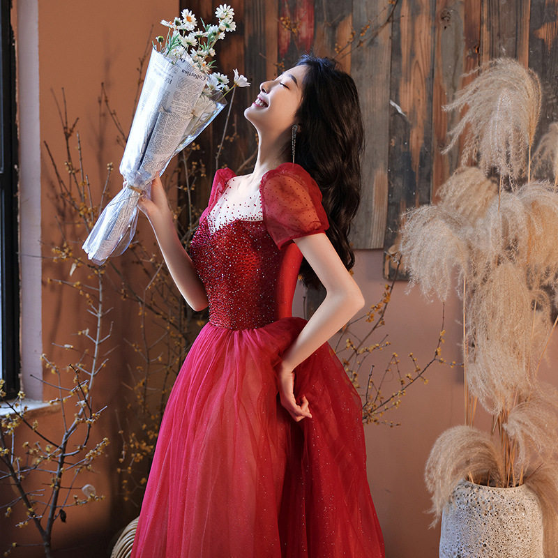 Toast dress bride 2021 new wedding engagement dress noble temperament heavy handmade high-end evening dress banquet