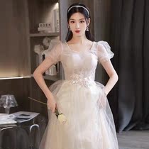 Champagne banquet evening dress 2022 new spring and summer super - famous celebrity host bridesmaid dress long