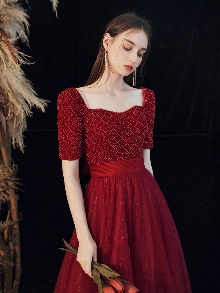 Toast clothing 2021 new bride temperament evening dress skirt female banquet wine red can usually wear engagement skirt waist