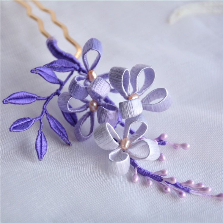 Original Design Tangle of Genuine Silk Purple Vine Rodin Floral Hanfu Hanfu Hair Hairpin Hairpin Comb Accessories Vintage