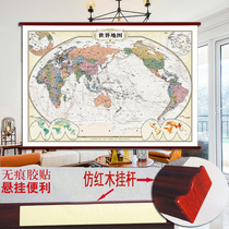  2020 antique version of the world map wall chart Upper and lower imitation mahogany hanging rod(covered with adhesive) 1 15*0 82 meters large format whole waterproof wall chart Elegant retro version of the world map from the last century