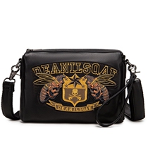 Net Red Tides Single Shoulder Diagonal Satchel Handbag Black Soft Leather Boyfriend Fried Street Embroidered Letters Honeybee Handbags