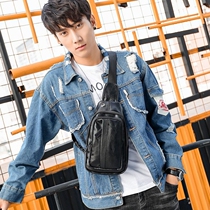 Fashion 100 Hitch Black Skew Cross Mens Chest Bag Summer Waterproof Soft Leather Single Shoulder Korean Version Casual Street Small Satchel Tide