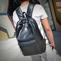 Japan-ROK student street trend Double shoulder backpack mens personality pu leather waterproof travel bag youth fashion brief book bag