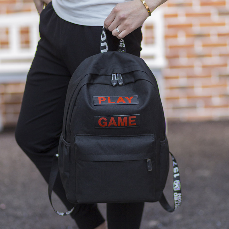 Wave Male Street Trend After the Shoulder Bag Han Edition College Wind Canvas School Bag Youth Men Black Fashion Letters