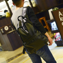 Japan-ROK double shoulder leather bag male Han version Tide Backpack Pure Color Minima Large Capacity Student School Bag Youth Casual Computer Bag