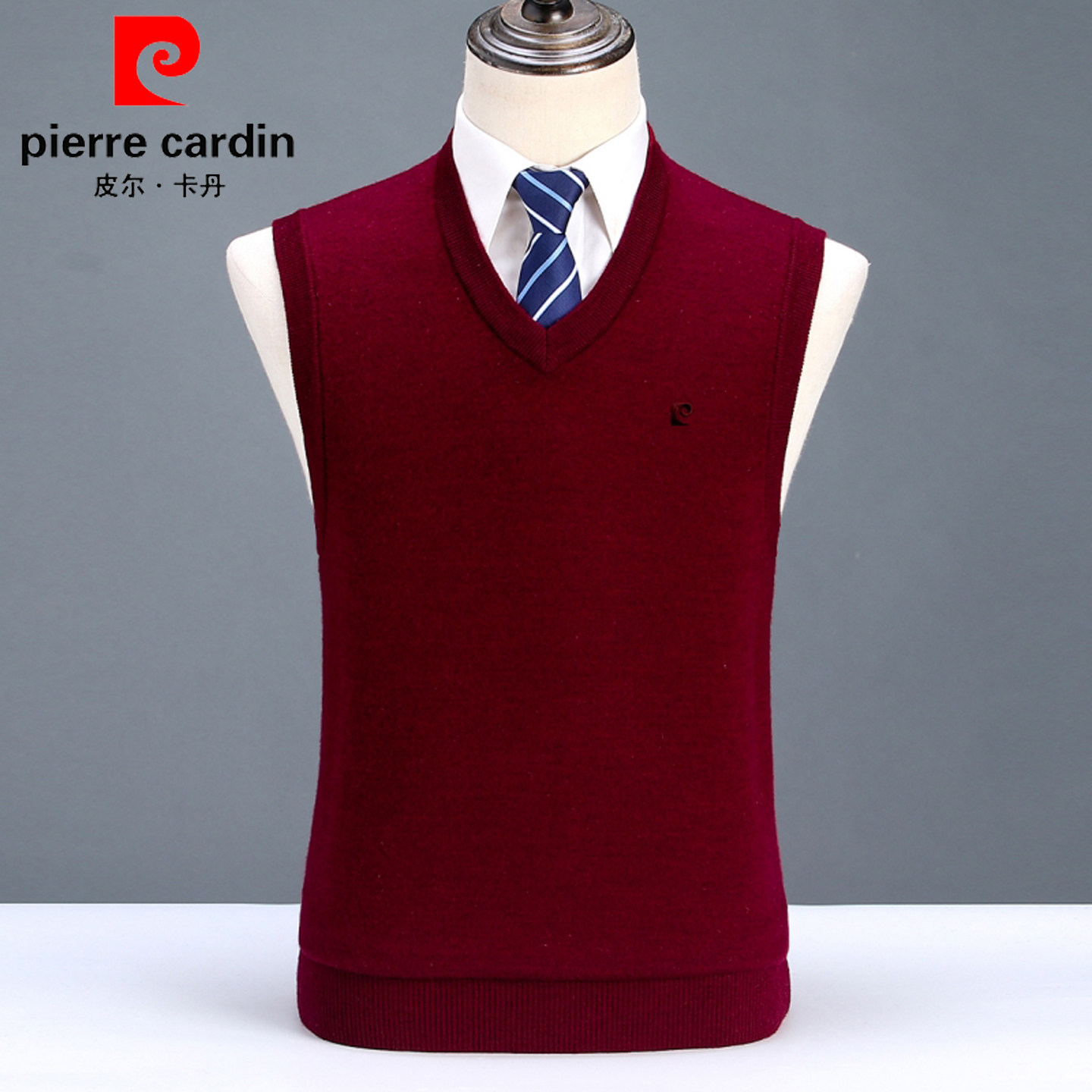 Кашемировый свитер Pierre Cardin, жилет с V-образным вырезом, мужской осенне-зимний толстый красный свитер, кардиган для папы среднего возраста, жилет