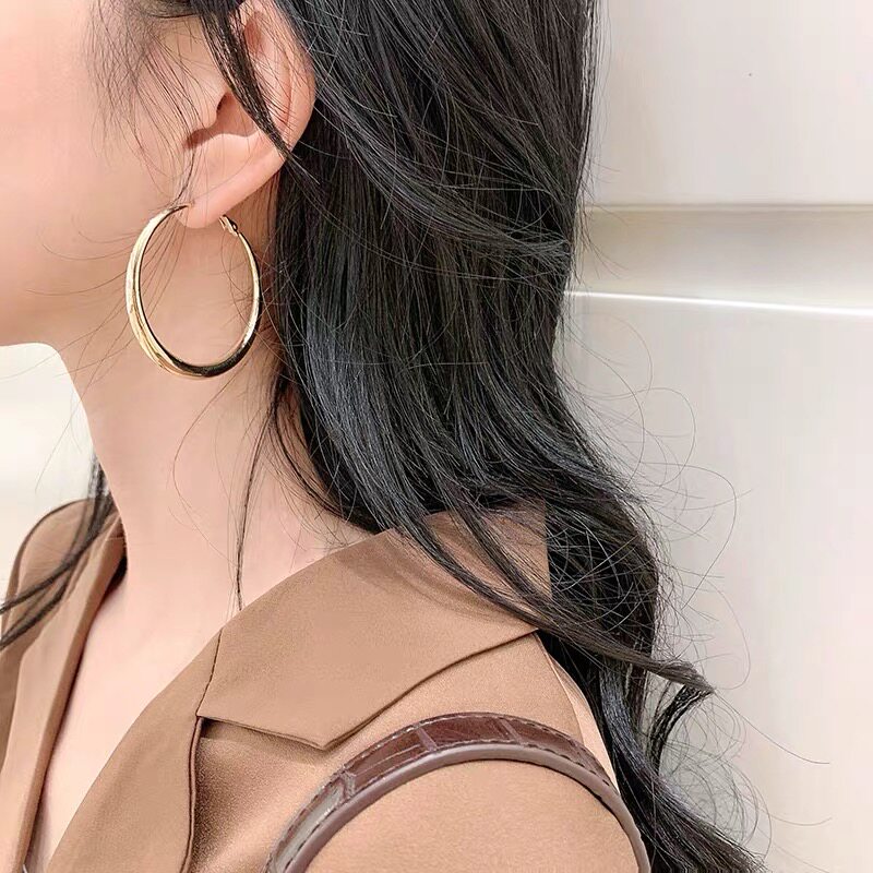 Earring female big hoop earring super fairy s925 silver needle temperament all-match hipster exaggerated fashion simple nightclub daily