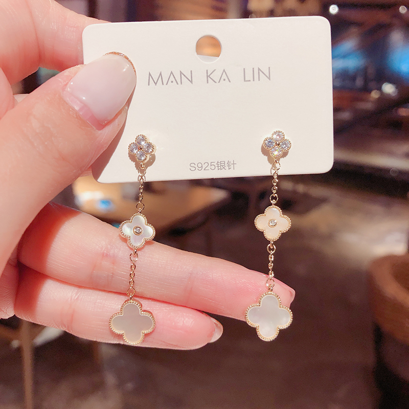 2022 New tide net red hundred long earrings with simple style fashion ear decoration silver needle minimal flower ear crash woman