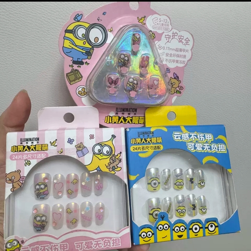 Watsons Mochu Wearable Nails Uv Jelly Gel 24 Pieces Minions Big-Eyed Cute Cartoon Non-Damaging to Nails for Girls